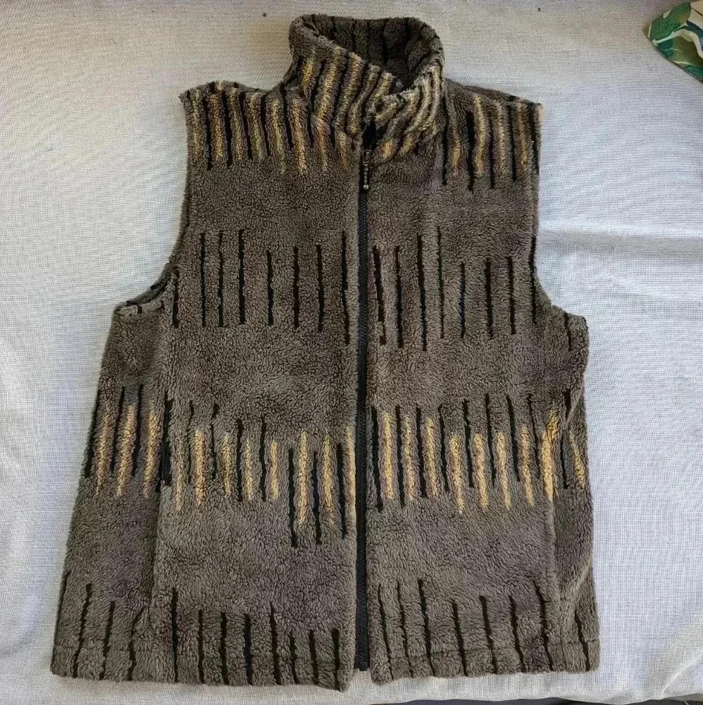 Sherpa Vest Brown Print Pattern Detail Duffel Size M